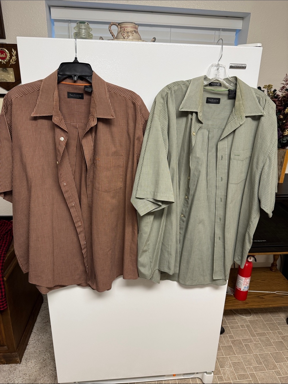 2 Van Heusen Green & Rust Plaid Dress Shirts XXL